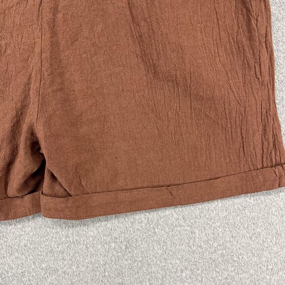 SHEIN Shorts Womens Large Brown Pleated High Waist Cuffed Hem Pockets Belt Loops - Picture 16 of 16